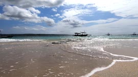 4K Waves Bali White Beach with Fishing Boats Daytime Ocean Wave Sound