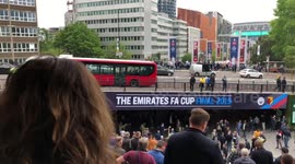 FA cup fans arrive at Wembley Park ahead of the FA Cup Final