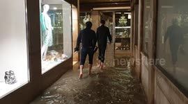 Flooding in streets of Venice on unusual high tide.