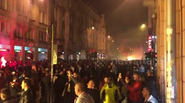 Fans of FC Sarajevo celebrating in center of town
