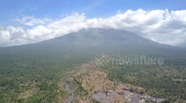 2.7k Aerial View Mount Agung Volcano & Natural Stone Quarry Pit Bali Indonesia