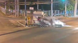 Dramatic moment driver 'falls asleep' and crashes through police checkpoint
