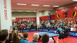 Fans erupt as Belgian table tennis legend scores final point before retiring