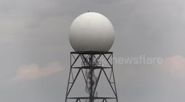 New Doppler weather radar construction in Exeter Ontario Canada to better detect severe weather and tornadoes as Canada modernizes it radar network