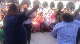 Jewish pilgrims take part in the procession of the