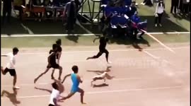 Stray dog nearly wins 100m race after joining in accidentally