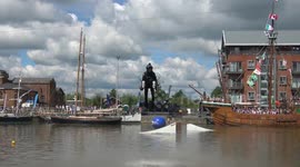 Real-life Iron Man flies jet-powered rocket suit around UK docks