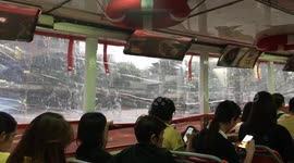 Rain on plastic screen in boat