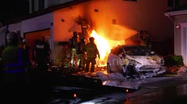 Firefighters tackle blaze after car slams into California home