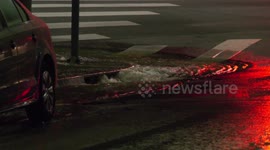 Los Angeles streets flooded by broken water main
