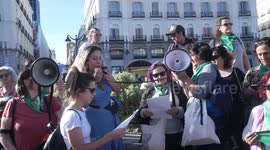 Women protest in Madrid for a legal, safe and free abortion in Argentina.