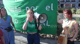 Women protest in Madrid for a legal, safe and free abortion in Argentina.