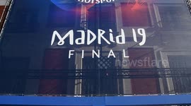 A placard in puerta del sol Madrid of the Champions League 2019