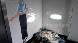 Wastes thrown in the subways by the RATP cleaning agents on strike. Paris, Metro Trocadero, Eiffel Tower. 29 may 2019