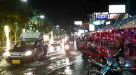 Rainy season flash floods submerge roads in Thailand