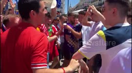 Incredible scenes as Liverpool and Spurs fans party TOGETHER in Madrid!
