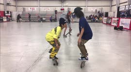 Japanese kids take part in staring contest while completing skateboard tricks