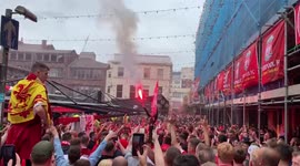 Liverpool supporter jumps off awning during fan event at Concert Square