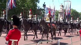 Cavalry proceeds along The Mall to Horse Guards Parade for HRH The Duke of York review of Trooping the Colour on 1 June 2019