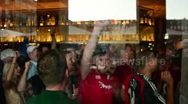 fans of liverpool in a bar in plaza mayor in Madrid, Spain in the final of Champions league