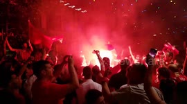 Liverpool fans in Greece celebrate wildly after Champions League