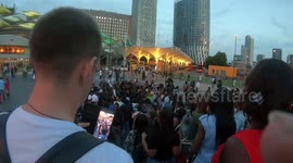 Crowd of youths gather outside Westfield Shopping Centre Stratford