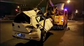 Car falls off 30-foot-high overpass after dramatic crash in Shanghai