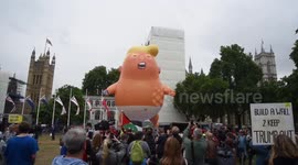 Donald Trump baby blimp flies over protesters in central London