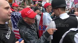 Police intervene as Trump fans in MAGA hats clash with protesters chanting 'Nazi scum' in London