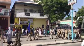 Police march on the street to celebrate Eid in Somalia
