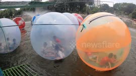 Giant WATER BALLS in a pool! Fun activities for Kids and Toddlers