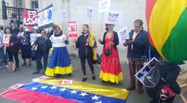 Venezuelian people demand to free Assange at anti-Trump protest 2019 in London, UK