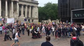 Group of Trump fans goad protesters as they march on Portsmouth's Guildhall Square