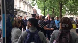 Police separate protesters during D-Day 75 Celebrations