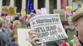Protesters and placards at the anti Trump protest in London