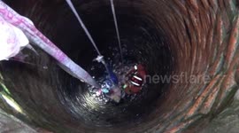 Chinese girl clings onto bed sheets for 15 minutes after falling down a well