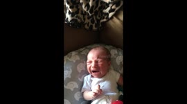 Baby stops crying when he heads a familiar song