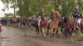 Near miss collision on the flashing lane at the Appleby Horse Fair
