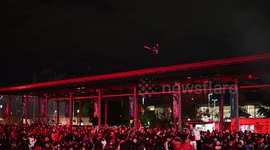 TORONTO raptors fan climbing on top at celebrations square