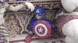 Buddhist temple in Bangkok has statues of David Beckham and Captain America engraved into its altar