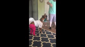 Boxer walk-in around in pants and a T-shirt