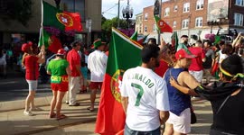 Portugal soccer fans celebrate in the streets after 2016 Euro cup win