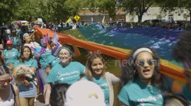 Very Large Pride flag/banner in 2019 LGBT Pride Parade, Sacramento, California