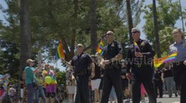 Police and FBI marching in 2019 Sacramento Pride Parade in Sacramento, California June 9, 2019