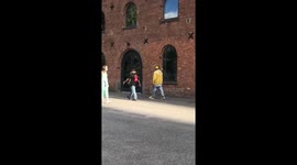 Man walks around with massive iguana on head