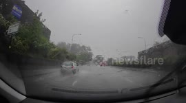 Torrential rain falls in Birmingham in the UK