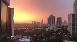 Amazing Sunset and Rainbow During Lightning Storm
