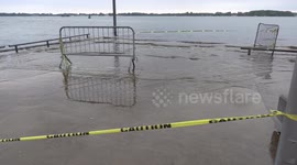 Historic high lake Ontario water levels continue as parts of Toronto beach are flooded and geese replace tourists on the sand by the waterfront this morning