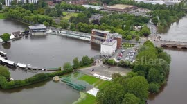 Drone footage showcases the flooding caused by severe thunderstorms in UK