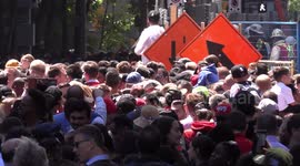 Chaos as police try to lead the Toronto Raptors victory parade through the crowds of hundreds of thousands of people in downtown Toronto